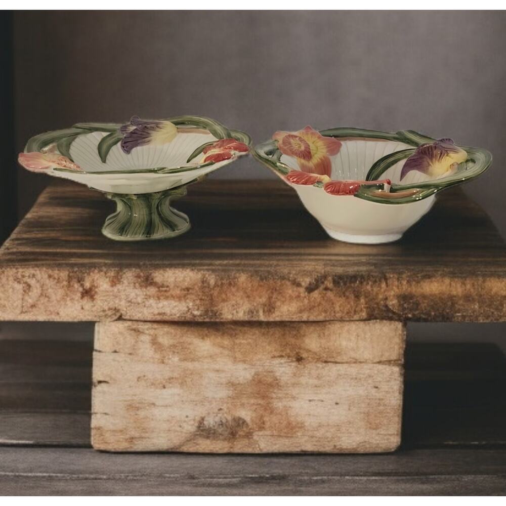 Fitz and Floyd Tulip Swan Collection All Purpose Bowl and Footed Pedestal Bowl